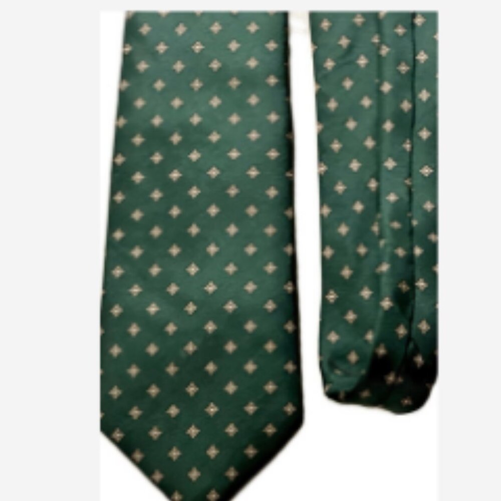 Charing Cross Men's Tie Green With Brown Abstract Stars Silk Classic Cut USA
